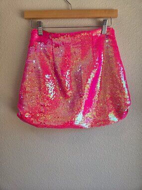 Superdown Pink Sequin Mini Skirt Womens Small Hot Pink Iridescent Party Club